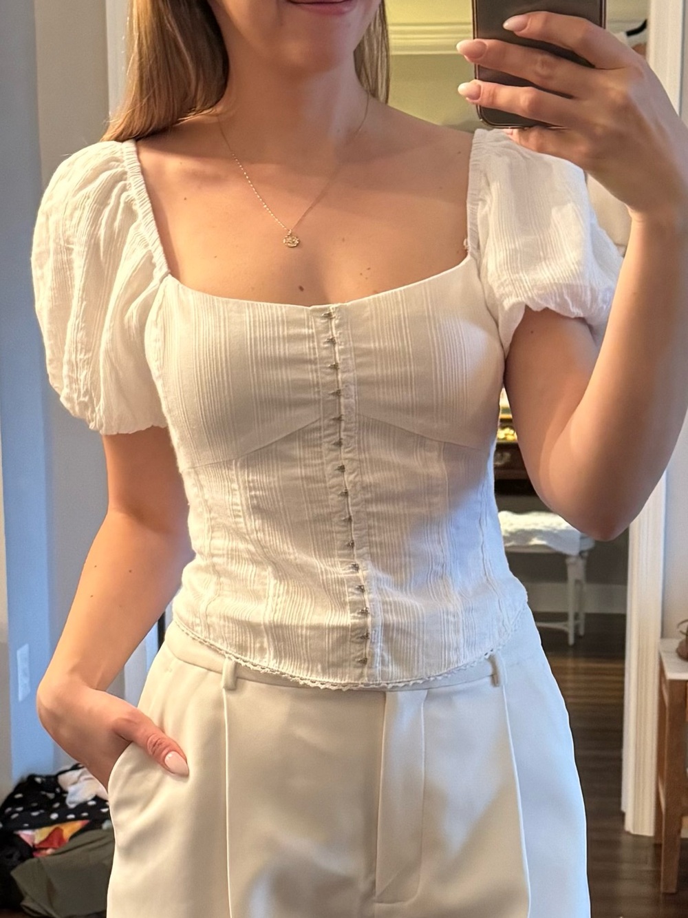 Heartloom White Puff Sleeve Square-Neck Crop Top